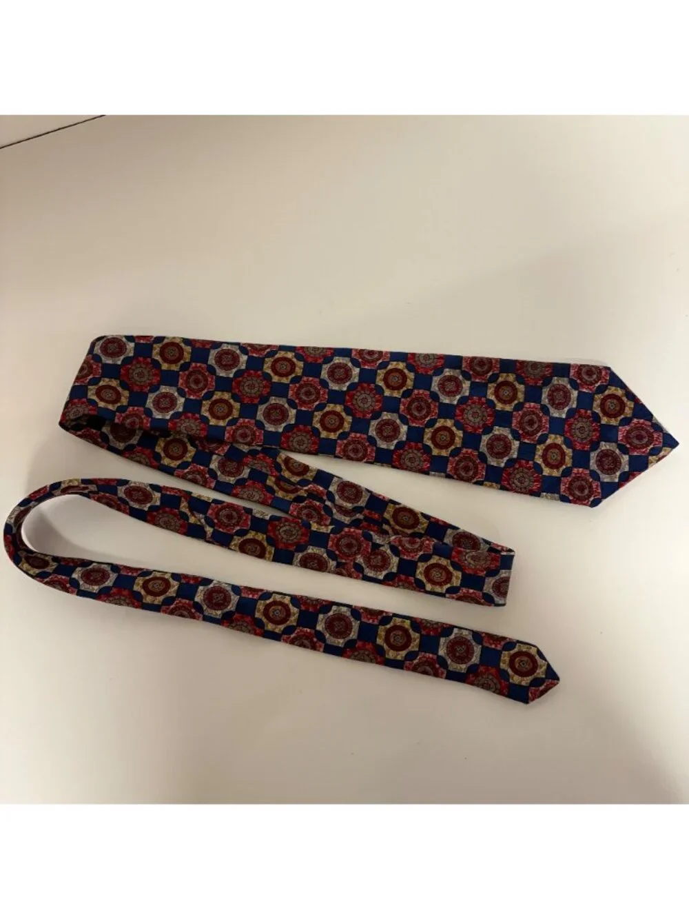 Angelica Silk Tie Blue Red Geometric Mens Necktie Vintage Office Evening Gift